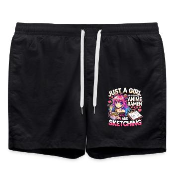 Just A Girl Who Loves Anime Ramen And Sketching - Swim Trunks - black - Front - AI Model Male 185 light (185cm)