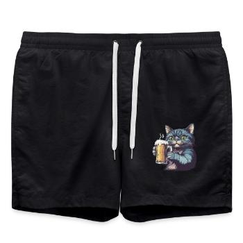 Cat Lover Beer Evening Illustration - Swim Trunks - black - Front - AI Model Male 185 light (185cm)