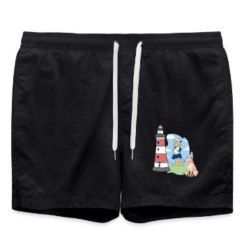 Lighthouse Sheep Maritime Kids Child Girl - Swim Trunks - black - Front - AI Model Male 185 light (185cm)