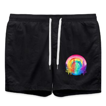 Forêt arc-en-ciel LGBT Forêt de conifères Drapeau arc-en-ciel - Short de bain - noir - Devant - AI Model Male 185 light (185cm)