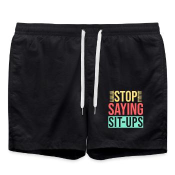 Fitness Fanatics Stop Saying Sit-Ups Calisthenics - Badeshorts - Schwarz - Vorne - AI Model Male 185 light (185cm)