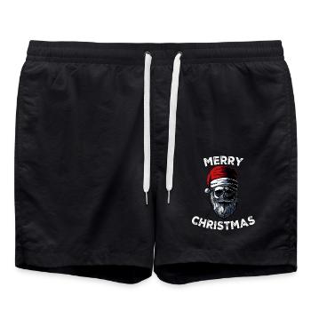 Merry Christmas Skull Skeleton with Santa Hat Xmas - Swim Trunks - black - Front - AI Model Male 185 light (185cm)
