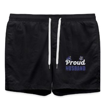 Proud Husband Police Partner - Swim Trunks - black - Front - AI Model Male 185 light (185cm)