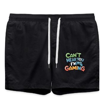 Funny Tshirts-Can't Hear You I'm Gaming- girl game - Short de bain - noir - Devant - AI Model Male 185 light (185cm)