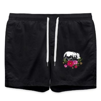 Hippo With Flowers - Swim Trunks - black - Front - AI Model Male 185 light (185cm)