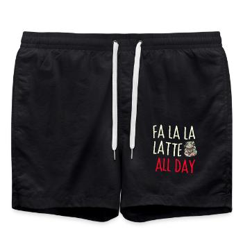 Fa la Latte toute la journée !, Café de Noël - Short de bain - noir - Devant - AI Model Male 185 light (185cm)