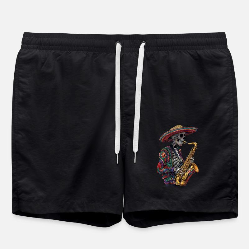 Saxophone Mexican Skeleton - Swim Trunks - black