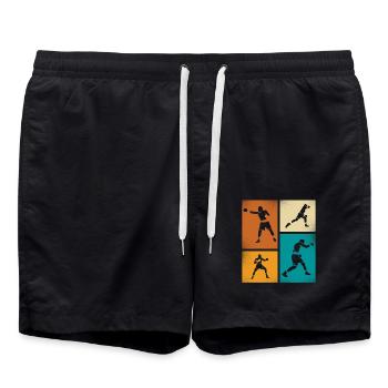Art de la silhouette de boxe rétro - Short de bain - noir - Devant - AI Model Male 185 light (185cm)