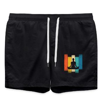 Retro Yoga Silhouette Meditation Farben - Badeshorts - Schwarz - Vorne - AI Model Male 185 light (185cm)