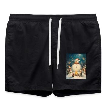 Schneemann Lagerfeuer Weihnachten Frauen Männer - Badeshorts - Schwarz - Vorne - AI Model Male 185 light (185cm)
