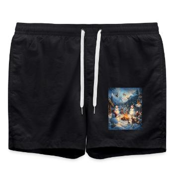 Schneemann Lagerfeuer Weihnachten Frauen Männer - Badeshorts - Schwarz - Vorne - AI Model Male 185 light (185cm)