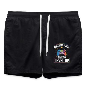 Birthday Boy Time to Level Up Birthday Gamer Boys - Short de bain - noir - Devant - AI Model Male 185 light (185cm)