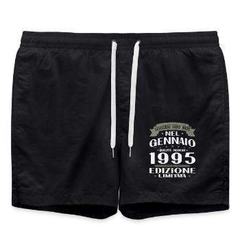 January 1995 Vintage Birthday Gift - Swim Trunks - black - Front - AI Model Male 185 light (185cm)
