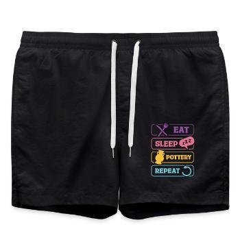 Eat Sleep Pottery Repeat Kreatives Motto - Badeshorts - Schwarz - Vorne - AI Model Male 185 light (185cm)