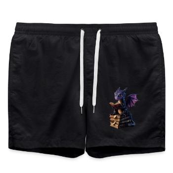 Dragon violet avec des livres – Magie pour les rats de bibliothèque - Short de bain - noir - Devant - AI Model Male 185 light (185cm)