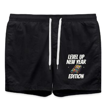Level Up New Year's Edition, Gaming Progress, New Year - Swim Trunks - black - Front - AI Model Male 185 light (185cm)