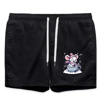 Mignon souris balade traîneau dans la neige drôle - Short de bain - noir - Devant - AI Model Male 185 light (185cm)
