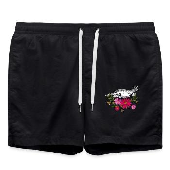 Narwhal With Flowers - Swim Trunks - black - Front - AI Model Male 185 light (185cm)