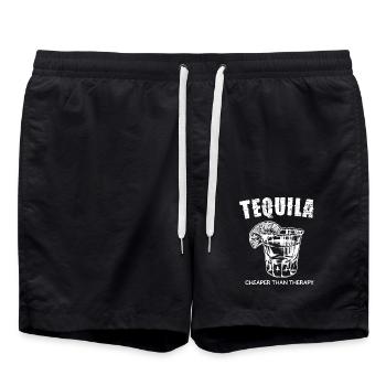 Tequila Günstiger Als Therapie Spruch - Badeshorts - Schwarz - Vorne - AI Model Male 185 light (185cm)
