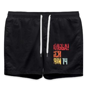 14. Geburtstag 14 Jahre Geschenk Spruch - Badeshorts - Schwarz - Vorne - AI Model Male 185 light (185cm)