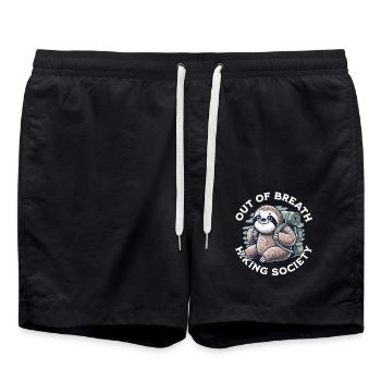 Wandern Hiking Faultier Spruch Lustig Geburtstag - Badeshorts - Schwarz - Vorne - AI Model Male 185 light (185cm)
