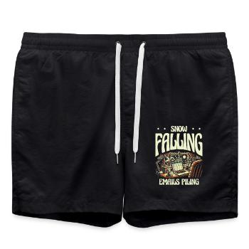Schnee fallende E-Mails häufen sich, Winterarbeit - Badeshorts - Schwarz - Vorne - AI Model Male 185 light (185cm)