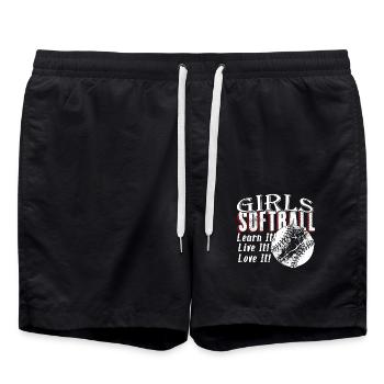 Girls Softball Learn It Live It Love It - Swim Trunks - black - Front - AI Model Male 185 light (185cm)