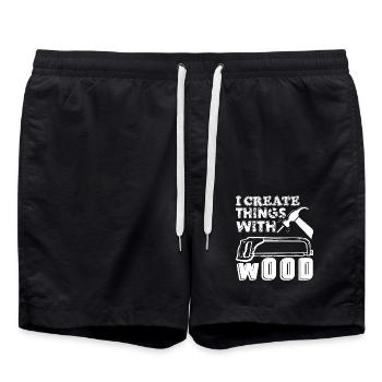 Woodworking I Create Things With Wood - Swim Trunks - black - Front - AI Model Male 185 light (185cm)