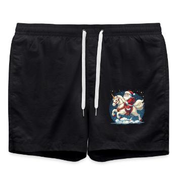 Funny Santa Claus Unicorn Motif - Swim Trunks - black - Front - AI Model Male 185 light (185cm)