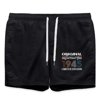 Geburtstagsgeschenk Geboren im Januar 1945 - Badeshorts - Schwarz - Vorne - AI Model Male 185 light (185cm)