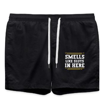 Smells Like In Here Humorvolle Sprüche Für - Badeshorts - Schwarz - Vorne - AI Model Male 185 light (185cm)
