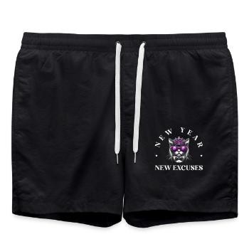 Jour de l’An, Nouvelles excuses, Humour intentionnel, Fixation d’objectifs - Short de bain - noir - Devant - AI Model Male 185 light (185cm)