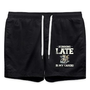 Running late is cardio, fitness humor workout - Swim Trunks - black - Front - AI Model Male 185 light (185cm)