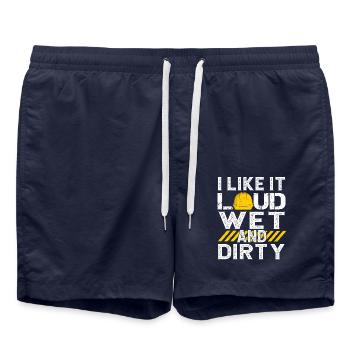 I Like It Loud Dirty Saying Construction Site Men - Badeshorts - French Navy - Vorne - AI Model Male 185 light (185cm)