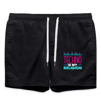 Techno Lover: Techno Ist Meine Religion - Badeshorts - Schwarz - Vorne - AI Model Male 185 light (185cm)