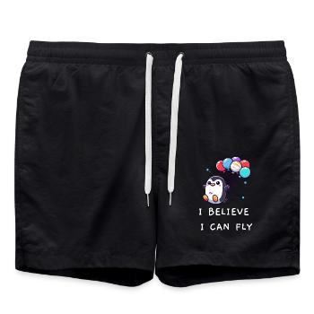 Penguin "I believe I can fly" - Swim Trunks - black - Front - AI Model Male 185 light (185cm)