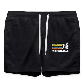 La vie est meilleure avec des cascades de nature - Short de bain - noir - Devant - AI Model Male 185 light (185cm)