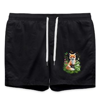Fox Lover Woodland Flowers Art Foxes Cute Fox - Swim Trunks - black - Front - AI Model Male 185 light (185cm)