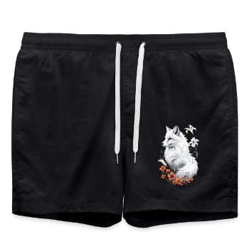 Renard amoureux des bois fleurs Art Renards Renard mignon - Short de bain - noir - Devant - AI Model Male 185 light (185cm)