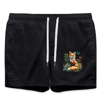 Fox Lover Woodland Flowers Art Foxes Cute Fox - Swim Trunks - black - Front - AI Model Male 185 light (185cm)
