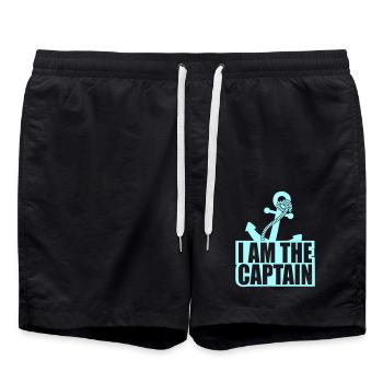 I Am the Captain Anker Crew Spruch Text Zitat Logo - Badeshorts - Schwarz - Vorne - AI Model Male 185 light (185cm)
