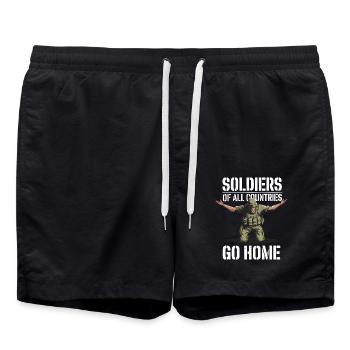 Soldiers of all Countries Go Home Anti Krieg - Badeshorts - Schwarz - Vorne - AI Model Male 185 light (185cm)