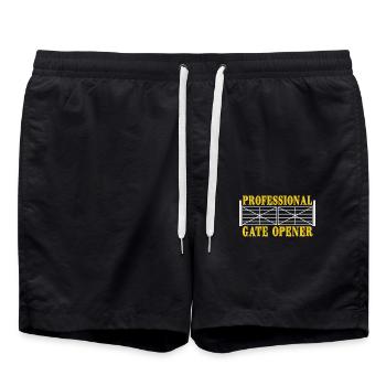 Professional Gate Opener Humor Fun Statement - Swim Trunks - black - Front - AI Model Male 185 light (185cm)