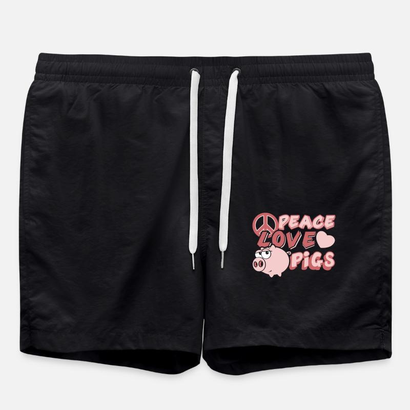 Peace Love Pigs - Swim Trunks - black