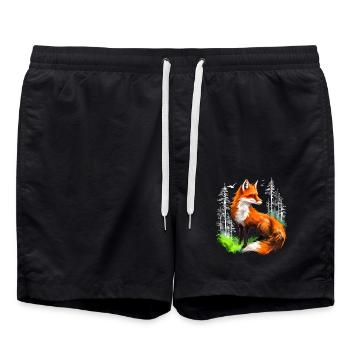 Fox Lover Woodland Flowers Art Foxes Cute Fox - Swim Trunks - black - Front - AI Model Male 185 light (185cm)
