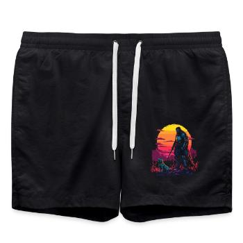 Ritter Und Hund In Der Abenddämmerung Vor - Badeshorts - Schwarz - Vorne - AI Model Male 185 light (185cm)