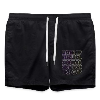 Listen Up Rizzlers, Sigma's Show Work No Cap - - Swim Trunks - black - Front - AI Model Male 185 light (185cm)