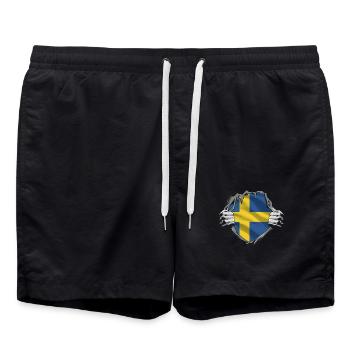 Schweden Flagge Stolz Enthüllt - Badeshorts - Schwarz - Vorne - AI Model Male 185 light (185cm)
