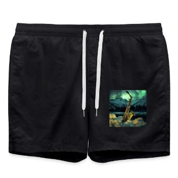 Saxophon - Badeshorts - Schwarz - Vorne - AI Model Male 185 light (185cm)