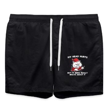 My head hurts but I'm very brave with it - Swim Trunks - black - Front - AI Model Male 185 light (185cm)